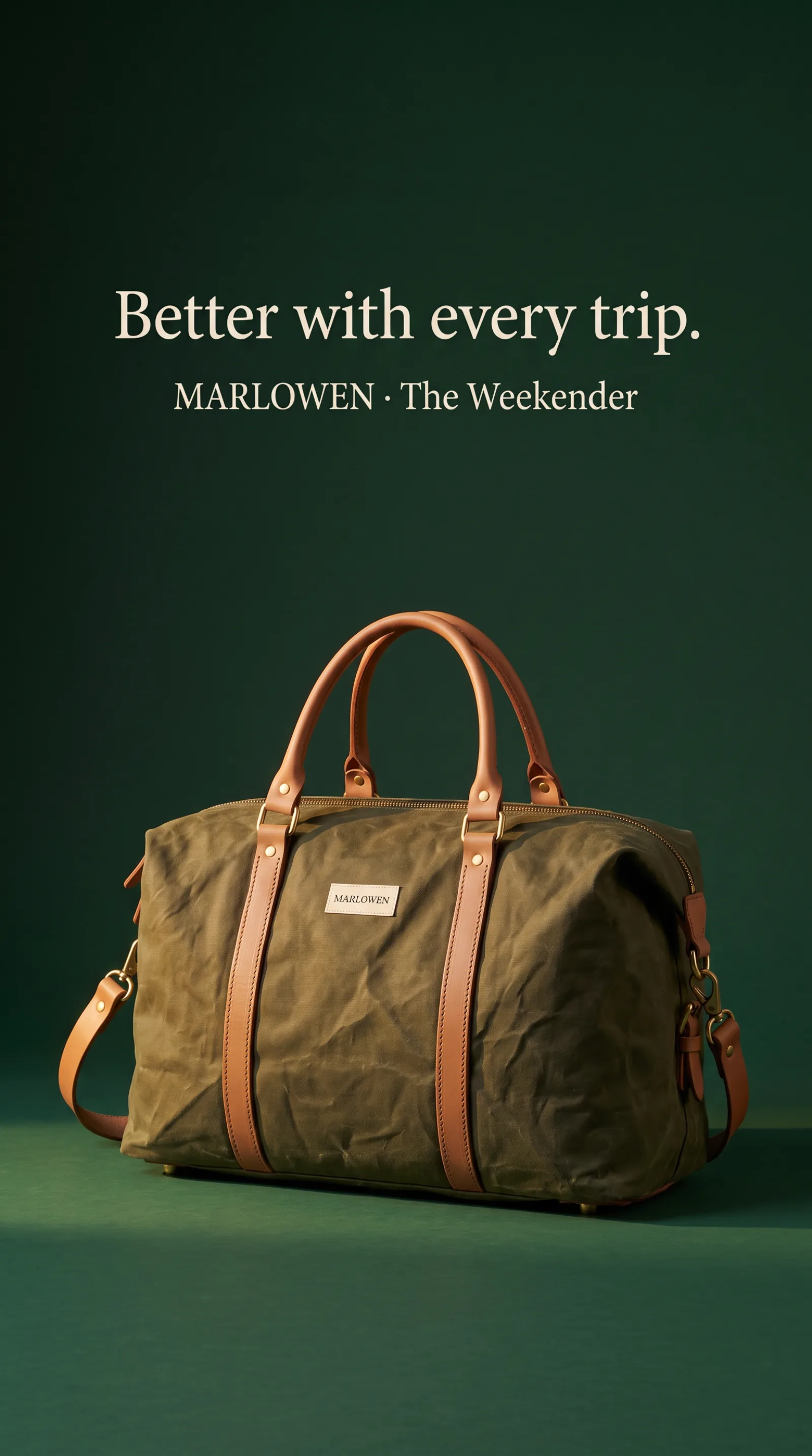 Marlowen weekender, story placement. Headline: Better with every trip.